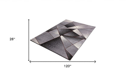 2' X 10' Grey Blue Abstract Geometric Stain Resistant Area Rug