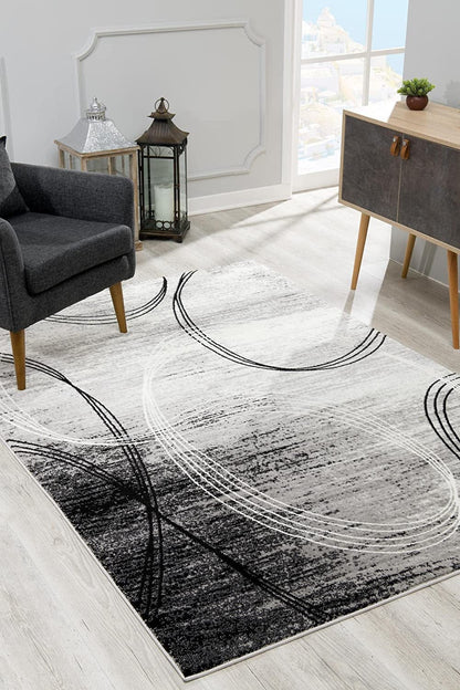 3' X 8' Grey Abstract Power Loom Stain Resistant Area Rug