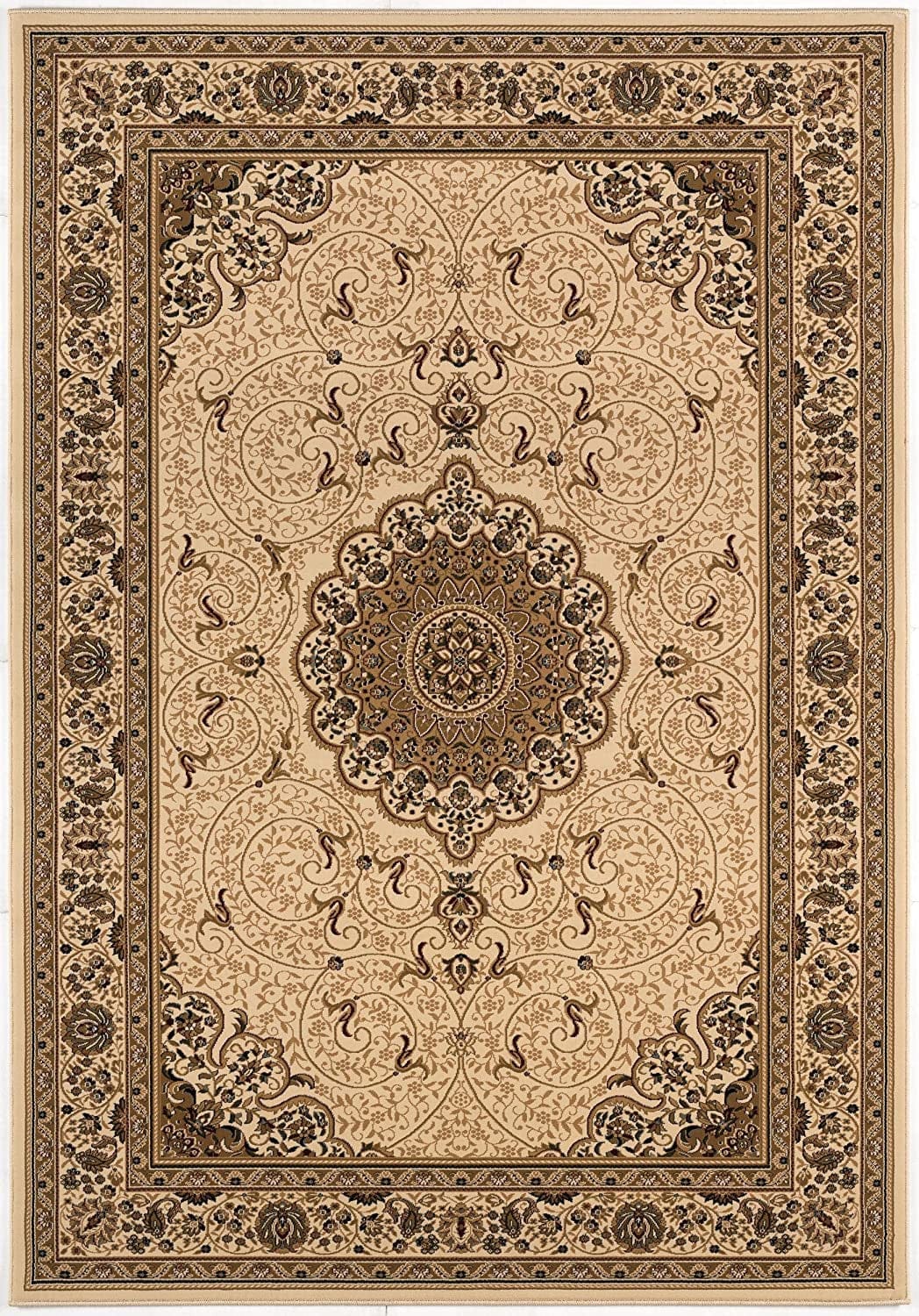 7' X 10' Cream Oriental Medallion Stain Resistant Area Rug