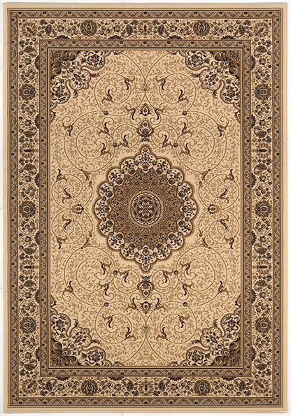 7' X 10' Cream Oriental Medallion Stain Resistant Area Rug
