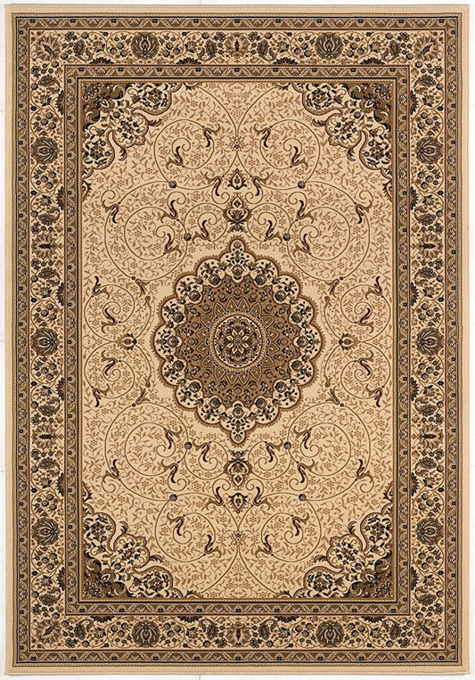 7' X 10' Cream Oriental Medallion Stain Resistant Area Rug