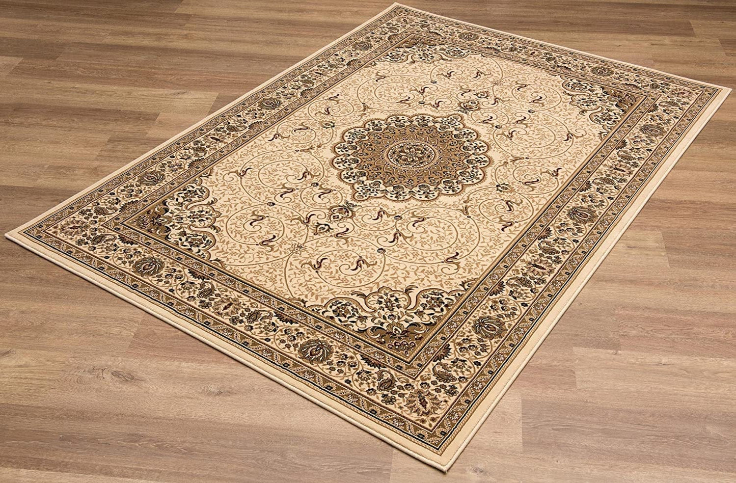 7' X 10' Cream Oriental Medallion Stain Resistant Area Rug