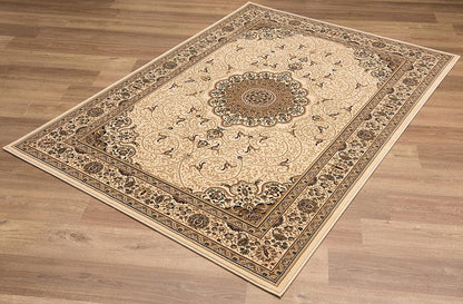 7' X 10' Cream Oriental Medallion Stain Resistant Area Rug