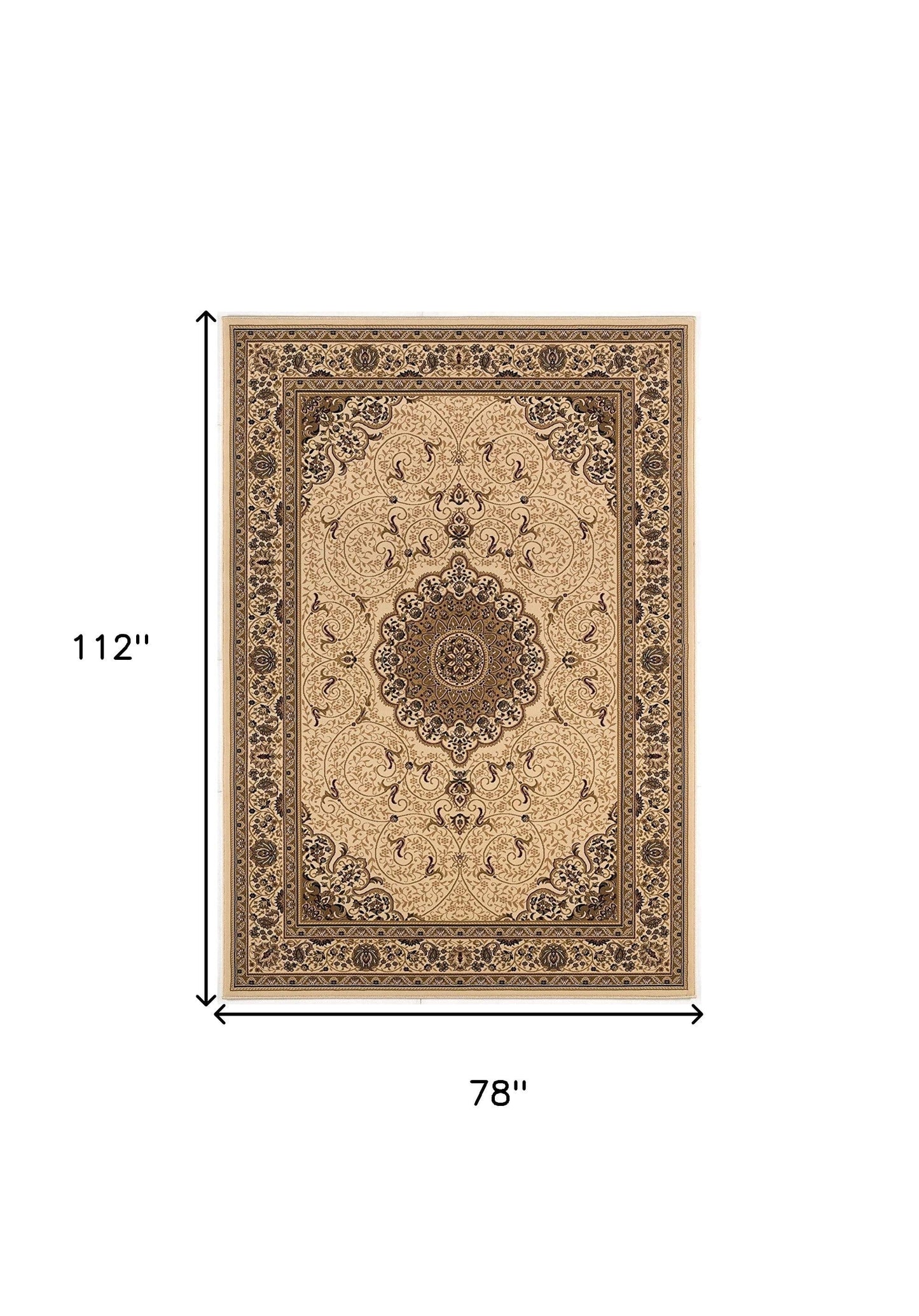 7' X 10' Cream Oriental Medallion Stain Resistant Area Rug