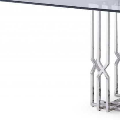 87" Clear And Chrome Rectangular Glass And Stainless Steel Dining Table