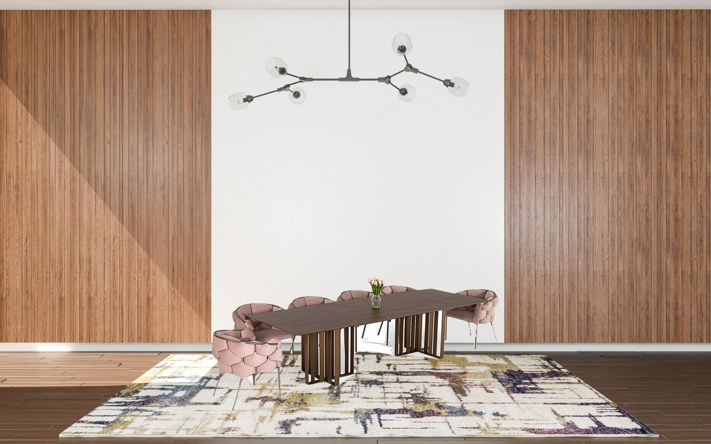 118" Walnut And Brass Rectangular Manufactured Wood And Stainless Steel Dining Table