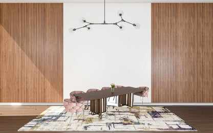 118" Walnut And Brass Rectangular Manufactured Wood And Stainless Steel Dining Table