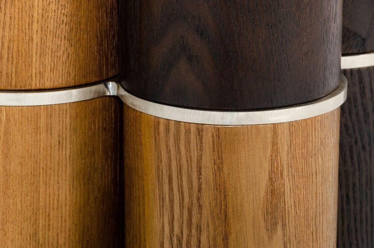 59" Clear And Walnut Rounded Glass And Solid Manufactured Wood Dining Table