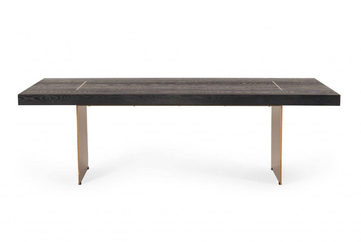 95" Dark Brown And Brass Rectangular Manufactured Wood And Metal Dining Table