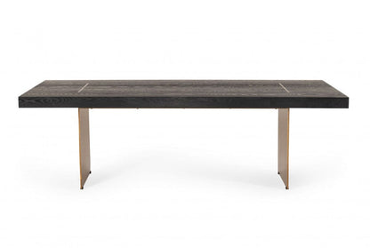 95" Dark Brown And Brass Rectangular Manufactured Wood And Metal Dining Table