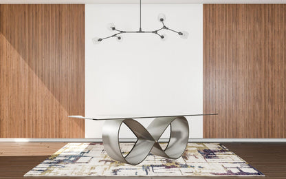 95" Clear And Grey Rectangular Glass And Metal Dining Table