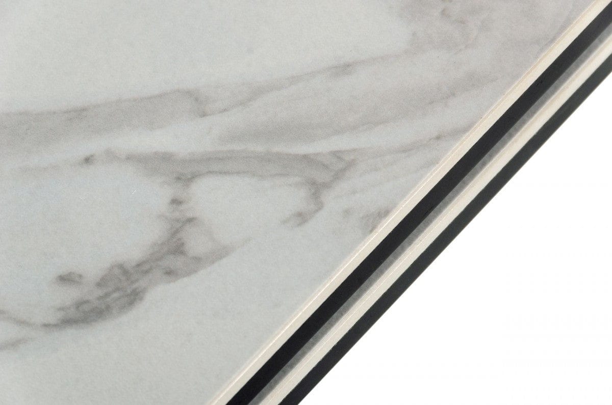 107" White Rectangular Ceramic And Metal Self-Storing Leaf Dining Table