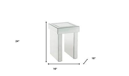 24" Silver Glass And Manufactured Wood Square Mirrored End Table