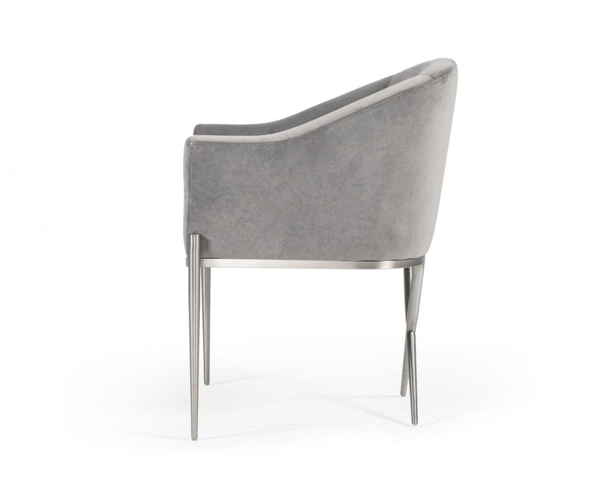 25" Grey Velvet And Silver Solid Color Arm Chair