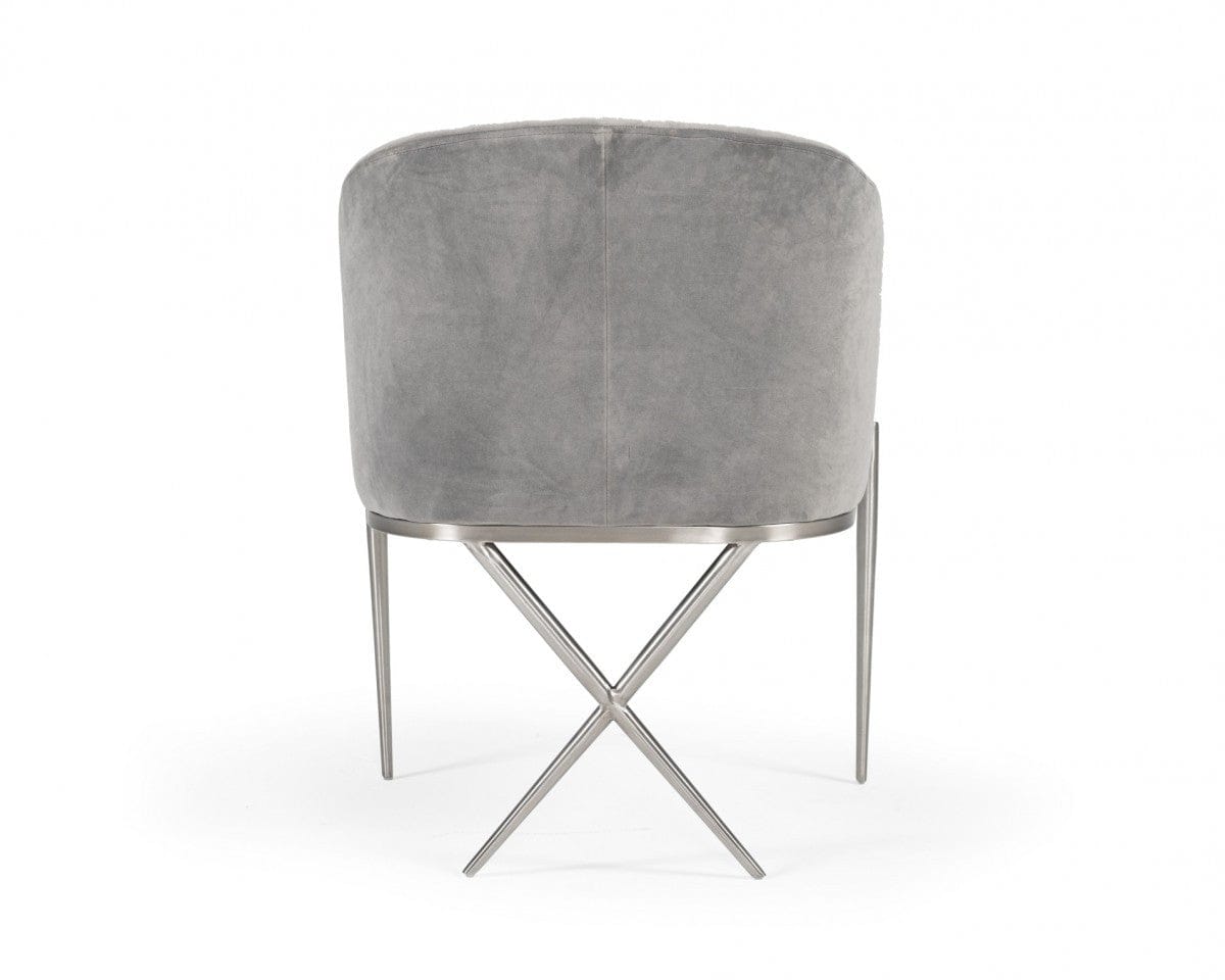 25" Grey Velvet And Silver Solid Color Arm Chair
