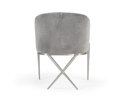 25" Grey Velvet And Silver Solid Color Arm Chair