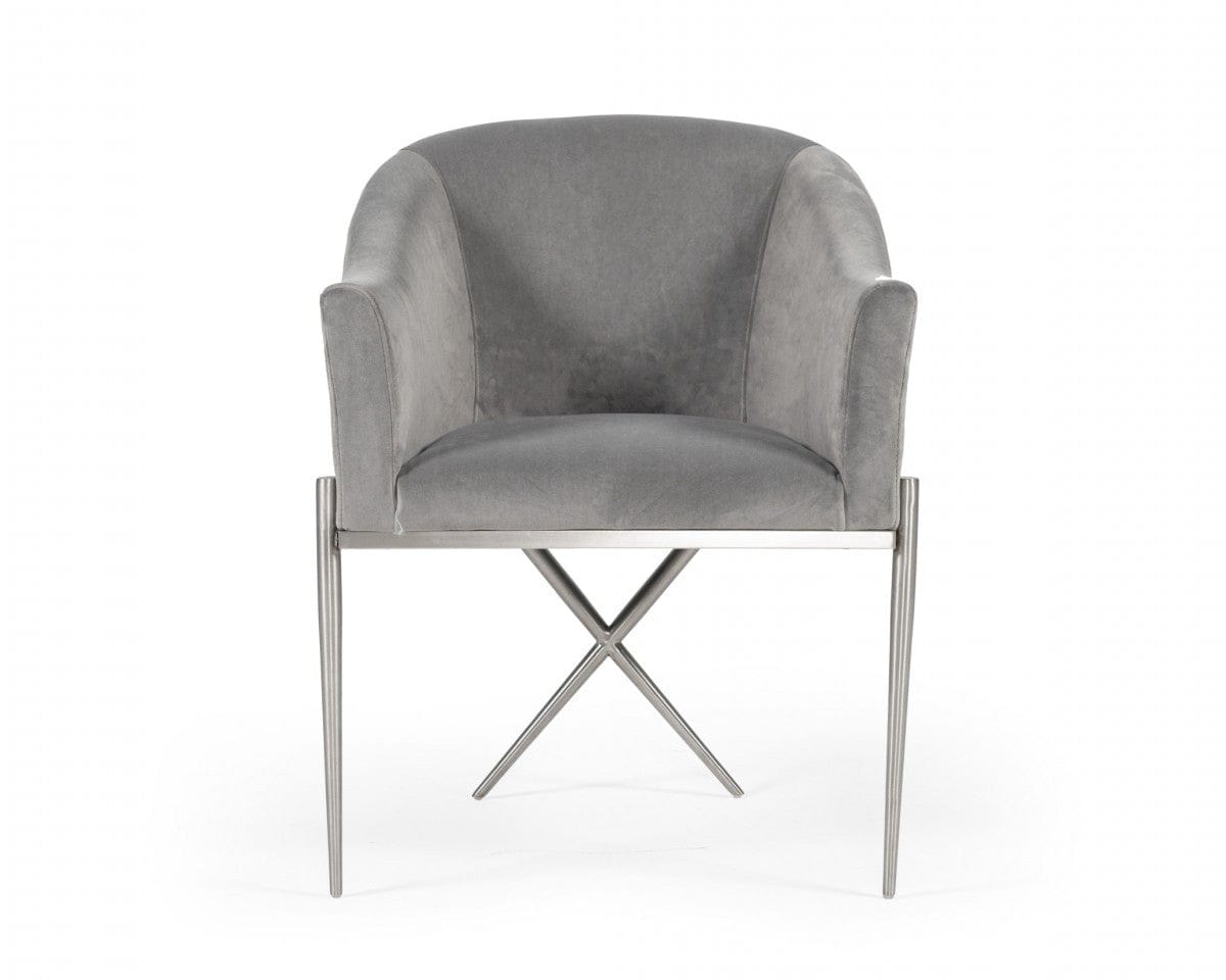 25" Grey Velvet And Silver Solid Color Arm Chair