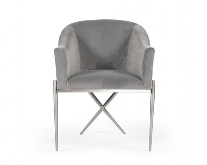 25" Grey Velvet And Silver Solid Color Arm Chair