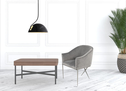 25" Grey Velvet And Silver Solid Color Arm Chair