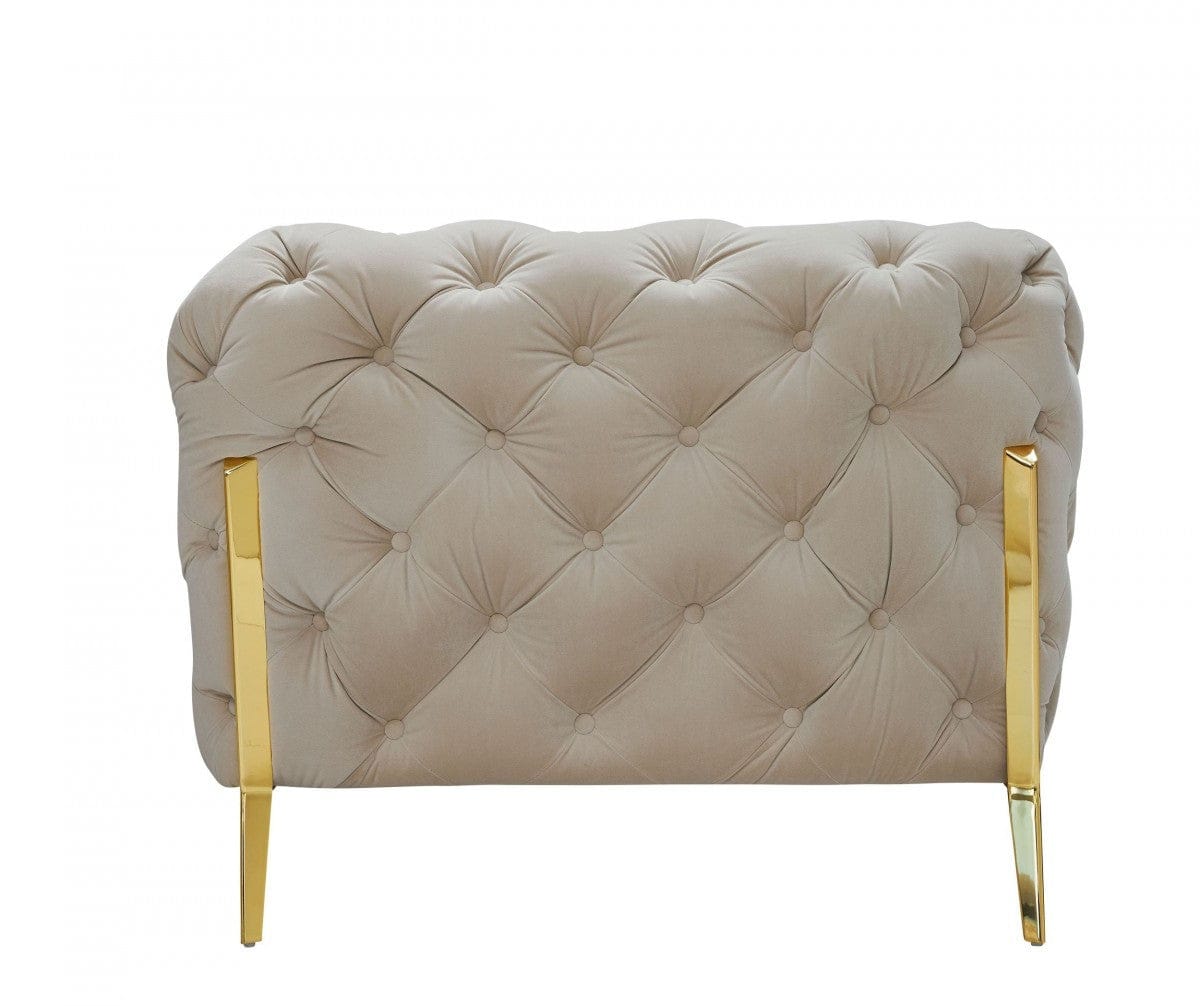50" Beige Velvet And Gold Solid Color Chesterfield Chair
