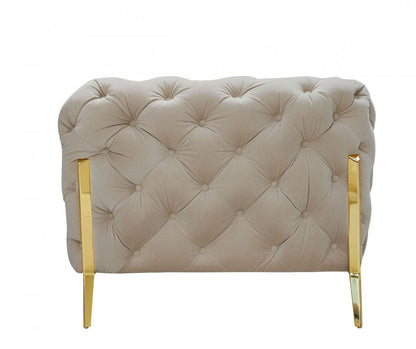 50" Beige Velvet And Gold Solid Color Chesterfield Chair