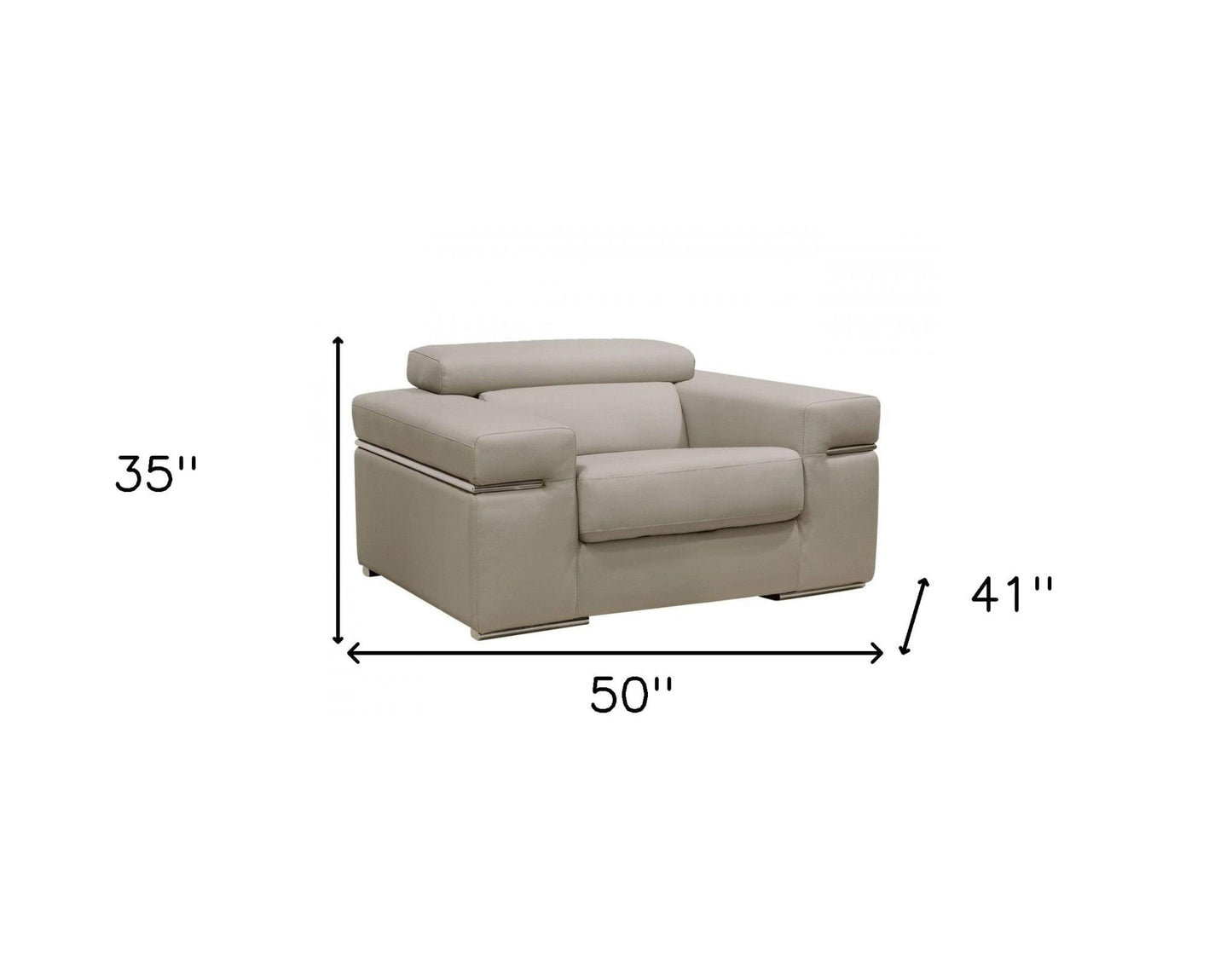 50" Light Grey Faux Leather And Brass Solid Color Arm Chair