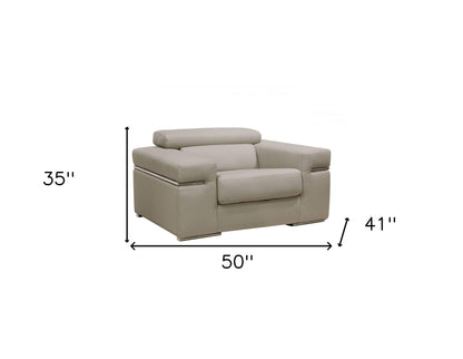 50" Light Grey Faux Leather And Brass Solid Color Arm Chair