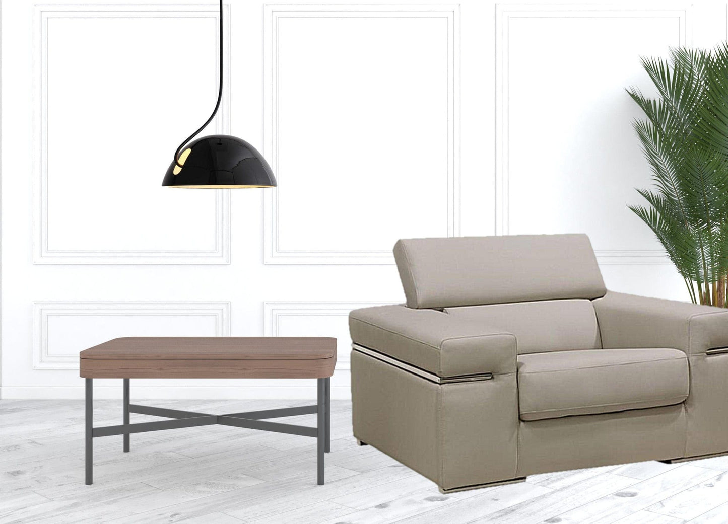 50" Light Grey Faux Leather And Brass Solid Color Arm Chair