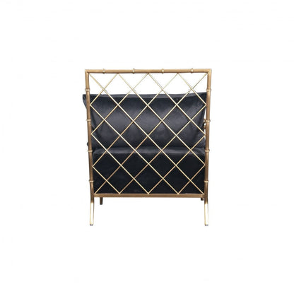 25" Black Velvet And Gold Solid Color Arm Chair