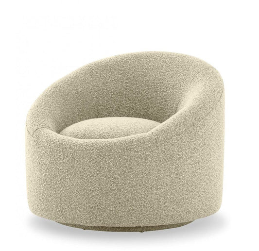 33" Beige 100% Polyester Solid Color Swivel Barrel Chair