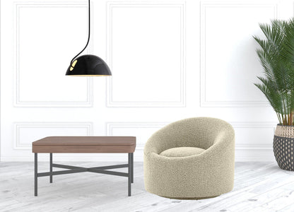 33" Beige 100% Polyester Solid Color Swivel Barrel Chair