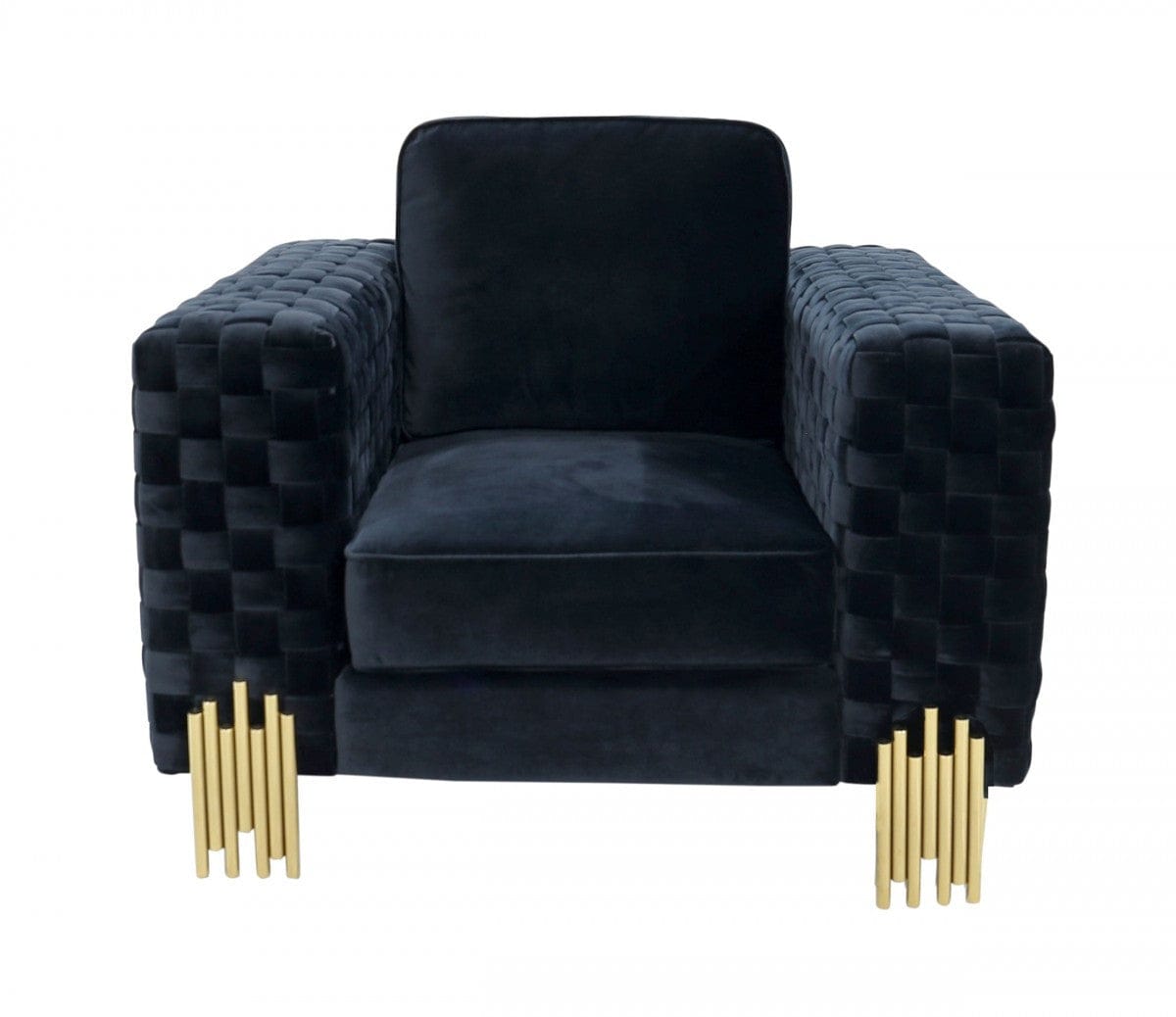 45" Black Velvet And Gold Solid Color Arm Chair