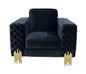 45" Black Velvet And Gold Solid Color Arm Chair