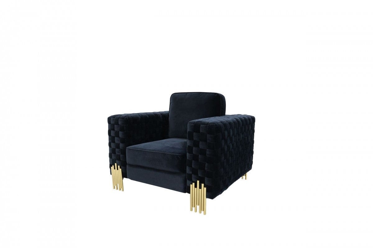 45" Black Velvet And Gold Solid Color Arm Chair