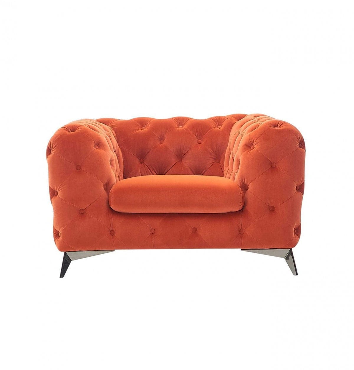 50" Orange Velvet And Silver Solid Color Chesterfield Chair