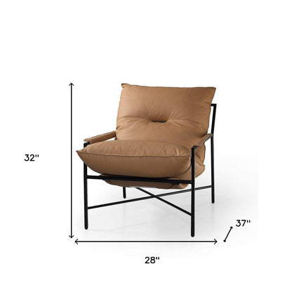 28" Camel Top Grain Leather And Black Solid Color Arm Chair
