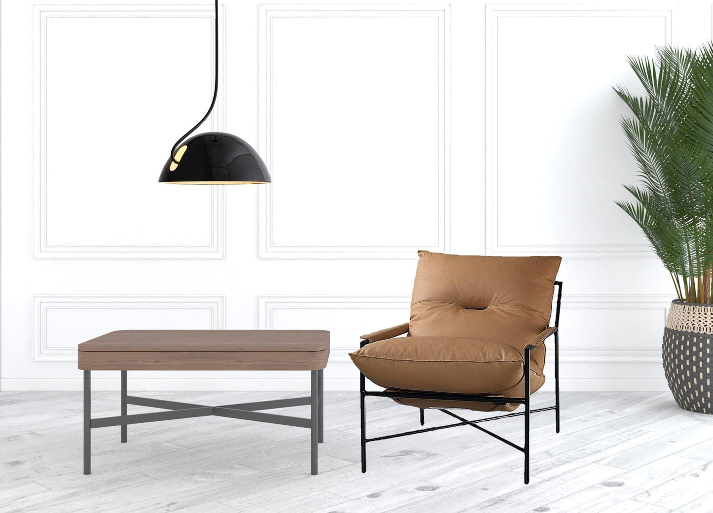 28" Camel Top Grain Leather And Black Solid Color Arm Chair