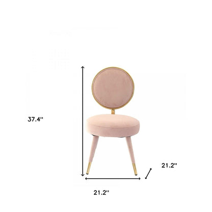 Set Of Two 21" Pink Velvet And Pink And Gold Solid Color Side Chair