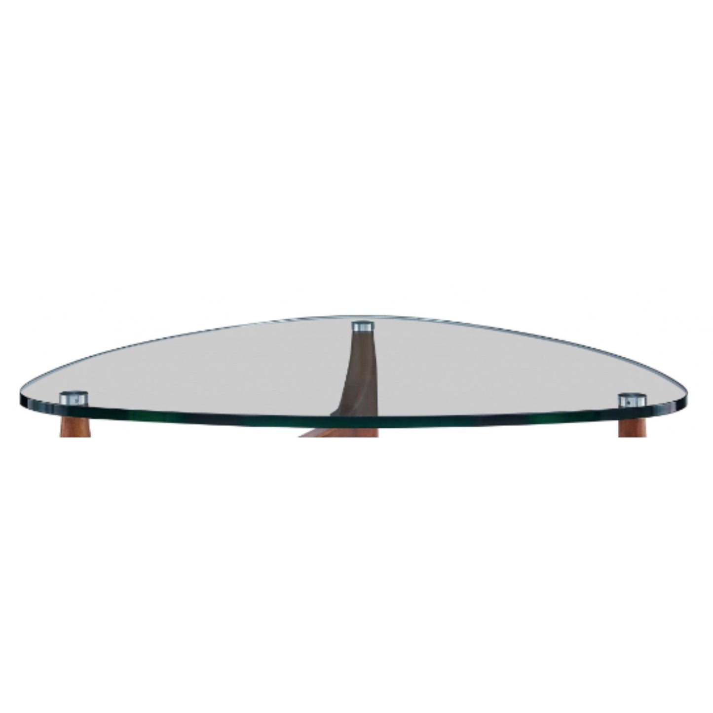 38" Walnut And Clear Glass Triangle Coffee Table