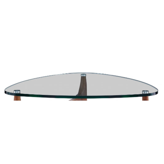 38" Walnut And Clear Glass Triangle Coffee Table