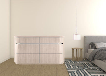 64" Beige Manufactured Wood Six Drawer Double Dresser