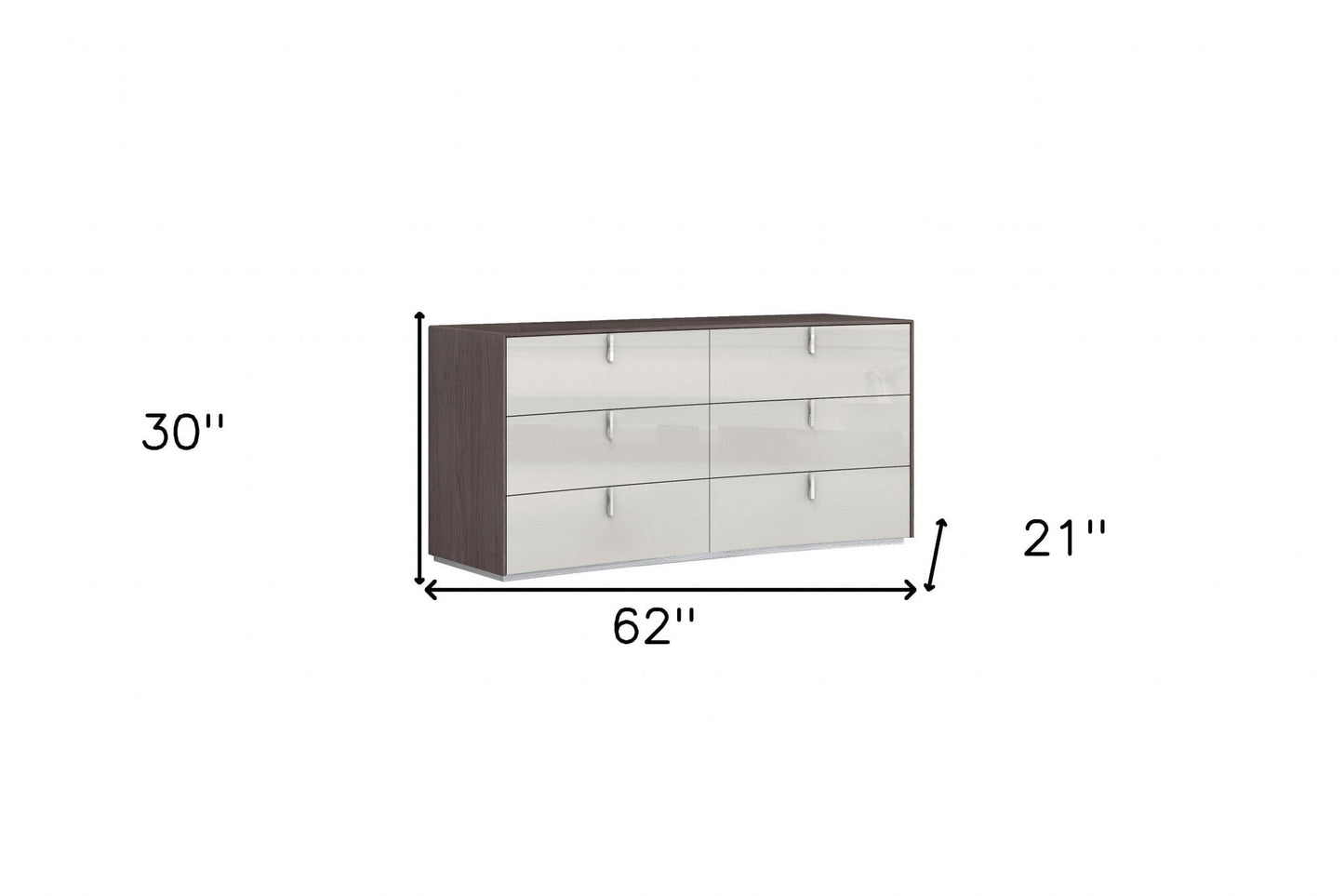 62" Grey Manufactured Wood Six Drawer Double Dresser