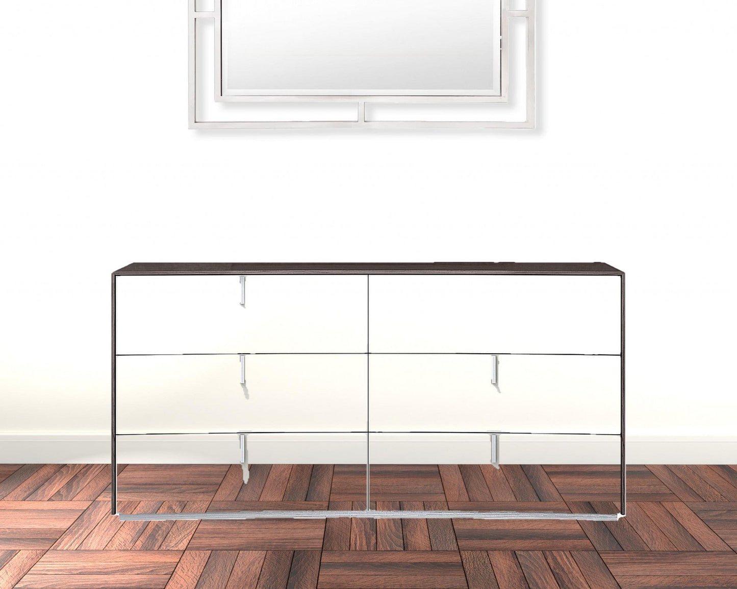 62" Grey Manufactured Wood Six Drawer Double Dresser