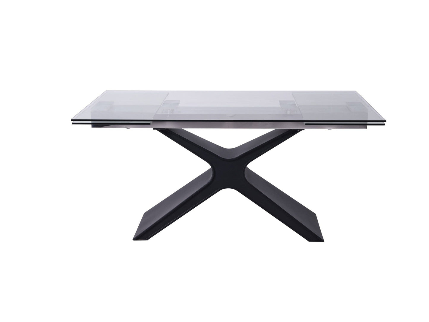 63" Glass and Black Extendable Rectangular Dining Table With X Metal Base