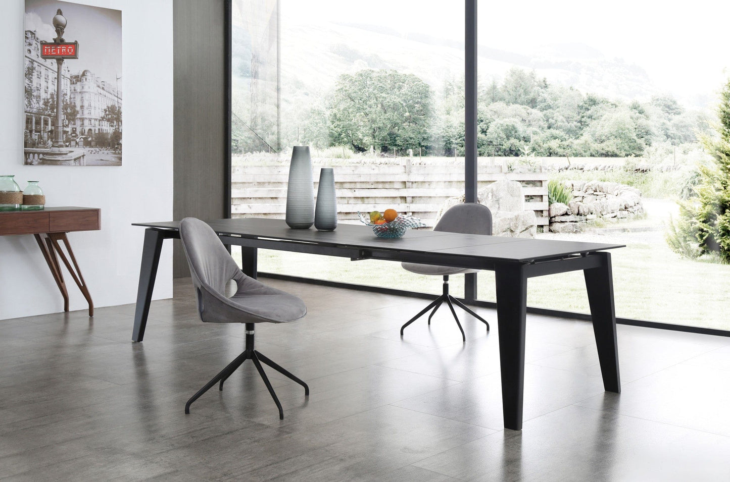 71" Gray and Black Ceramic and Glass Top Extendable Dining Table