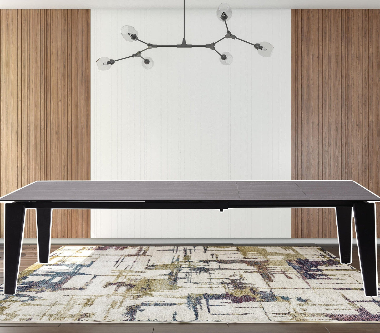 71" Gray and Black Ceramic and Glass Top Extendable Dining Table