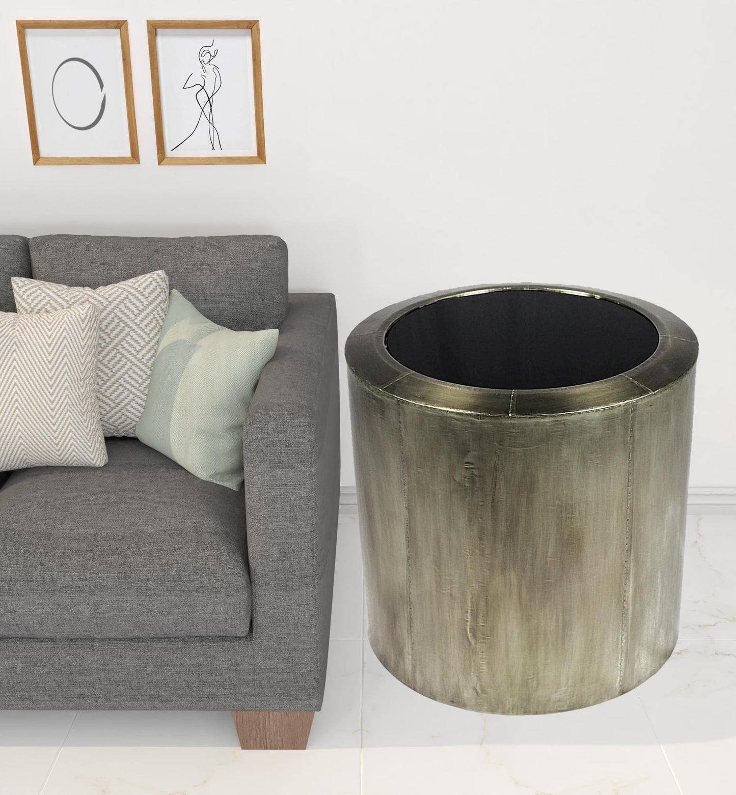 24" Silver And Black Glass And Metal Round End Table