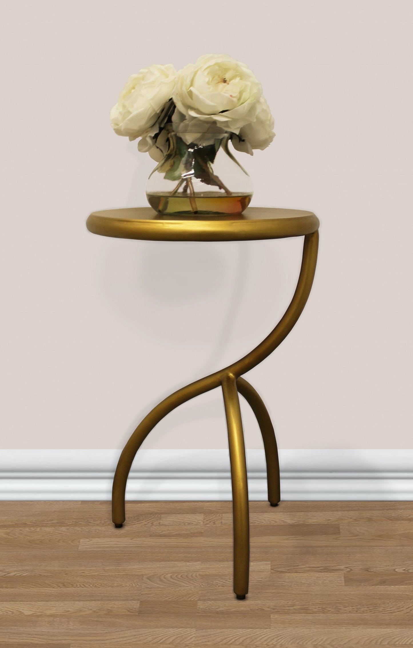20" Antique Brass Iron Round End Table