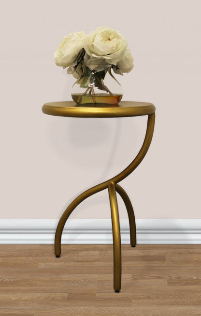 20" Antique Brass Iron Round End Table