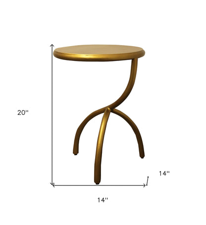 20" Antique Brass Iron Round End Table